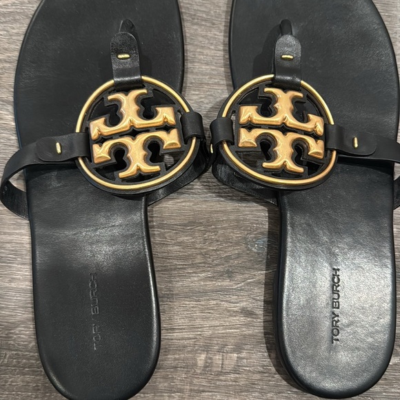 Tory Burch Black and Gold Sandals - Picture 2 of 4